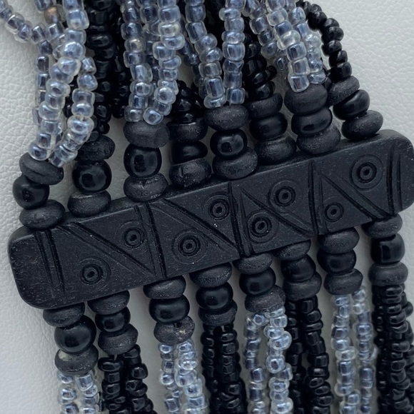 Substantial Seed Bead Multi Strand Faux Pearl Black & Gray Statement Necklace - Picture 10 of 10